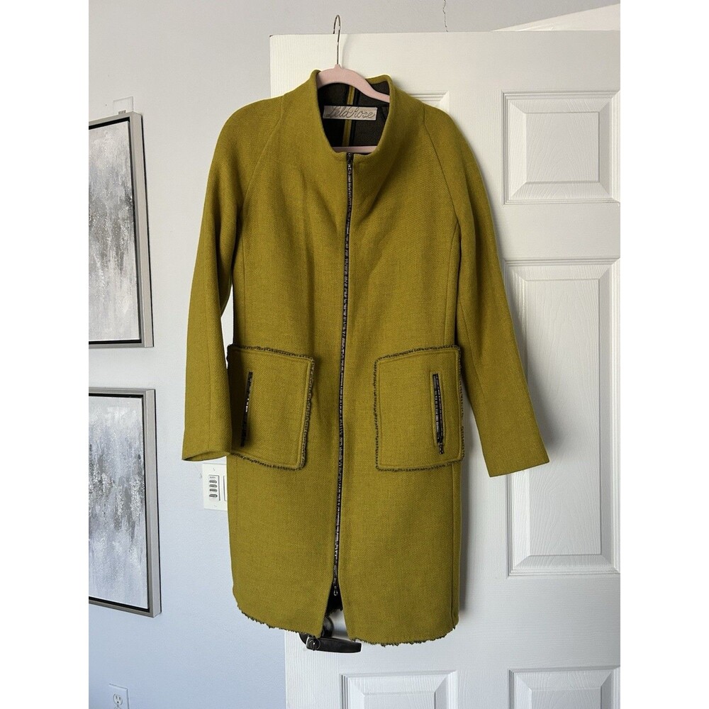 Lela Rose Women Light Spring Coat Jacket Wool Silk Blend Lime Green 4